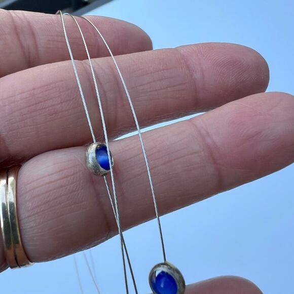 Icing women's choker necklace multiple strands with attached blue beads. - Picture 4 of 4